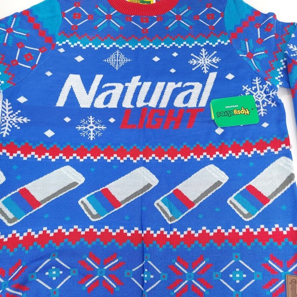 Tipsy Elves Ugly Christmas Sweater Mens Large‎ Natural Light Beer Snowflakes - Picture 3 of 10